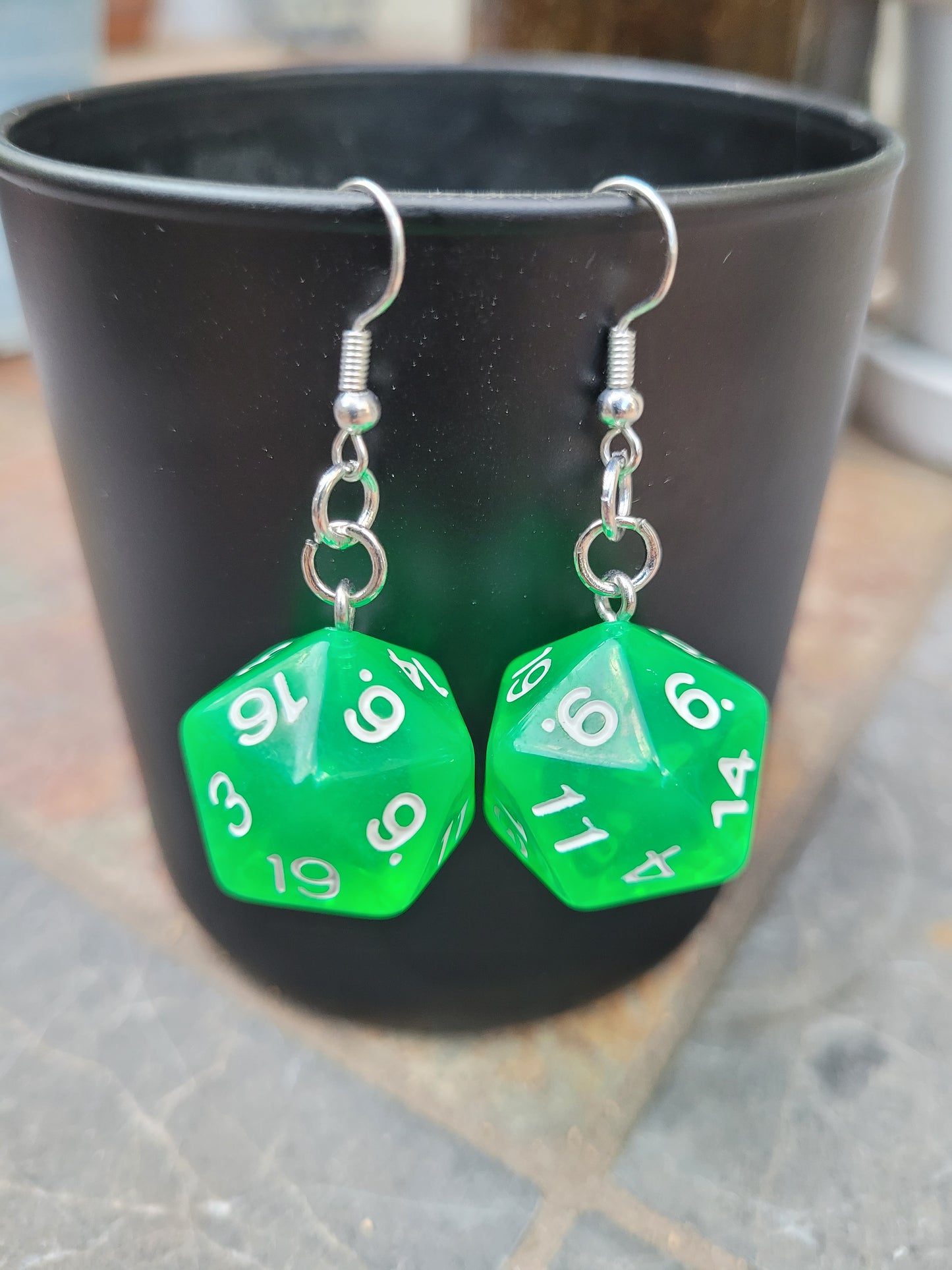 D20 polyhedral dice earrings - Green