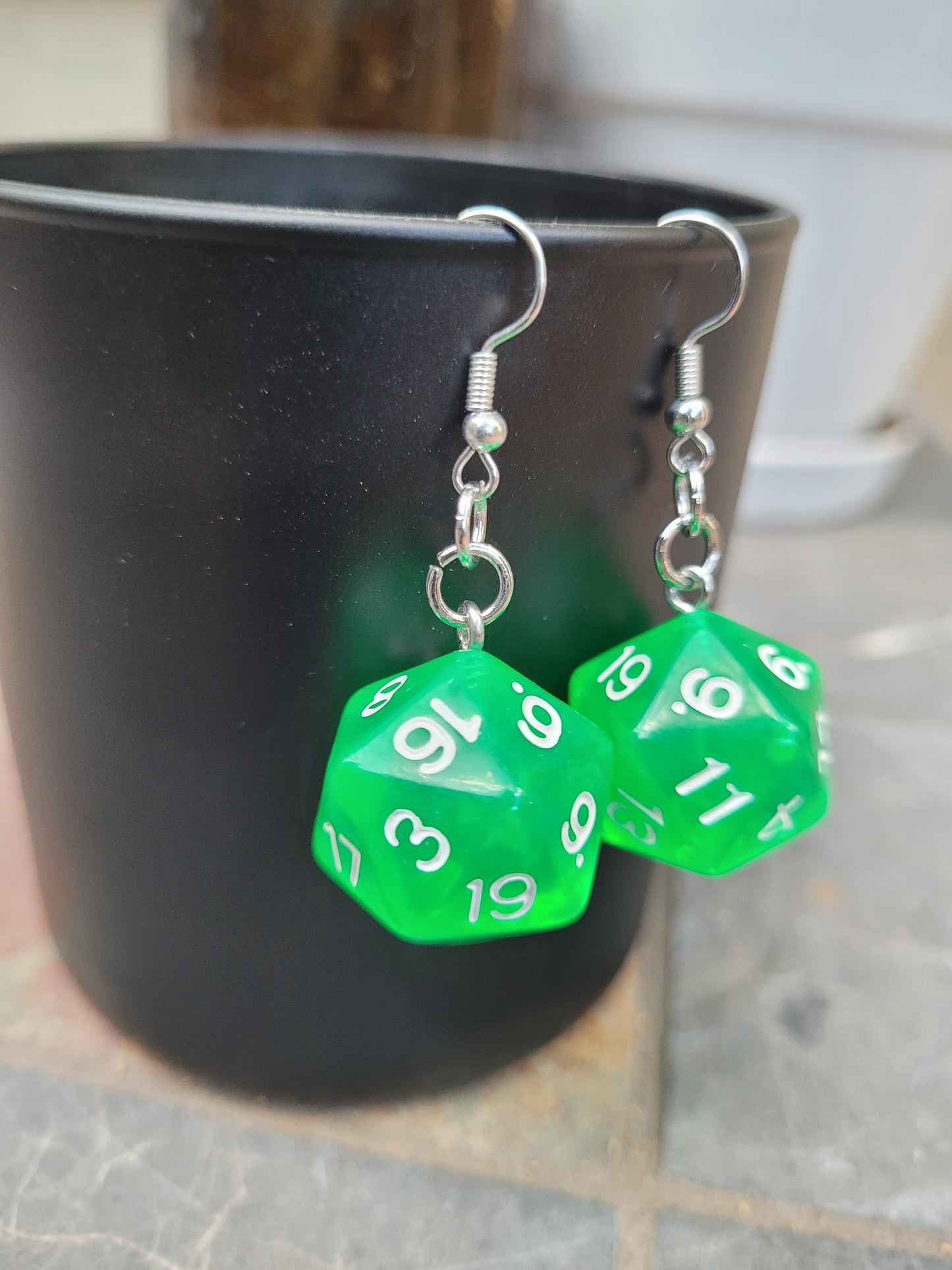 D20 polyhedral dice earrings - Green