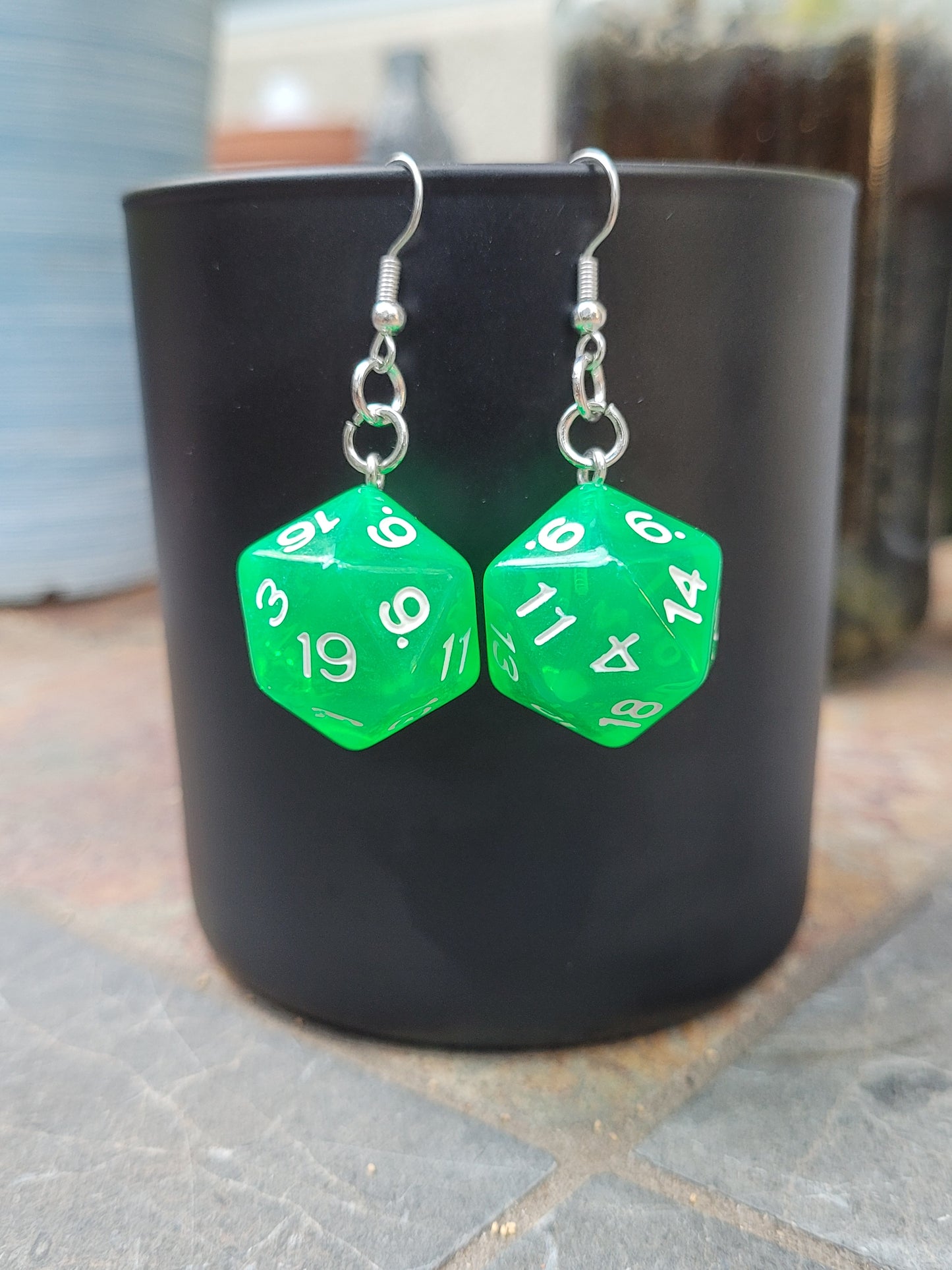 D20 polyhedral dice earrings - Green