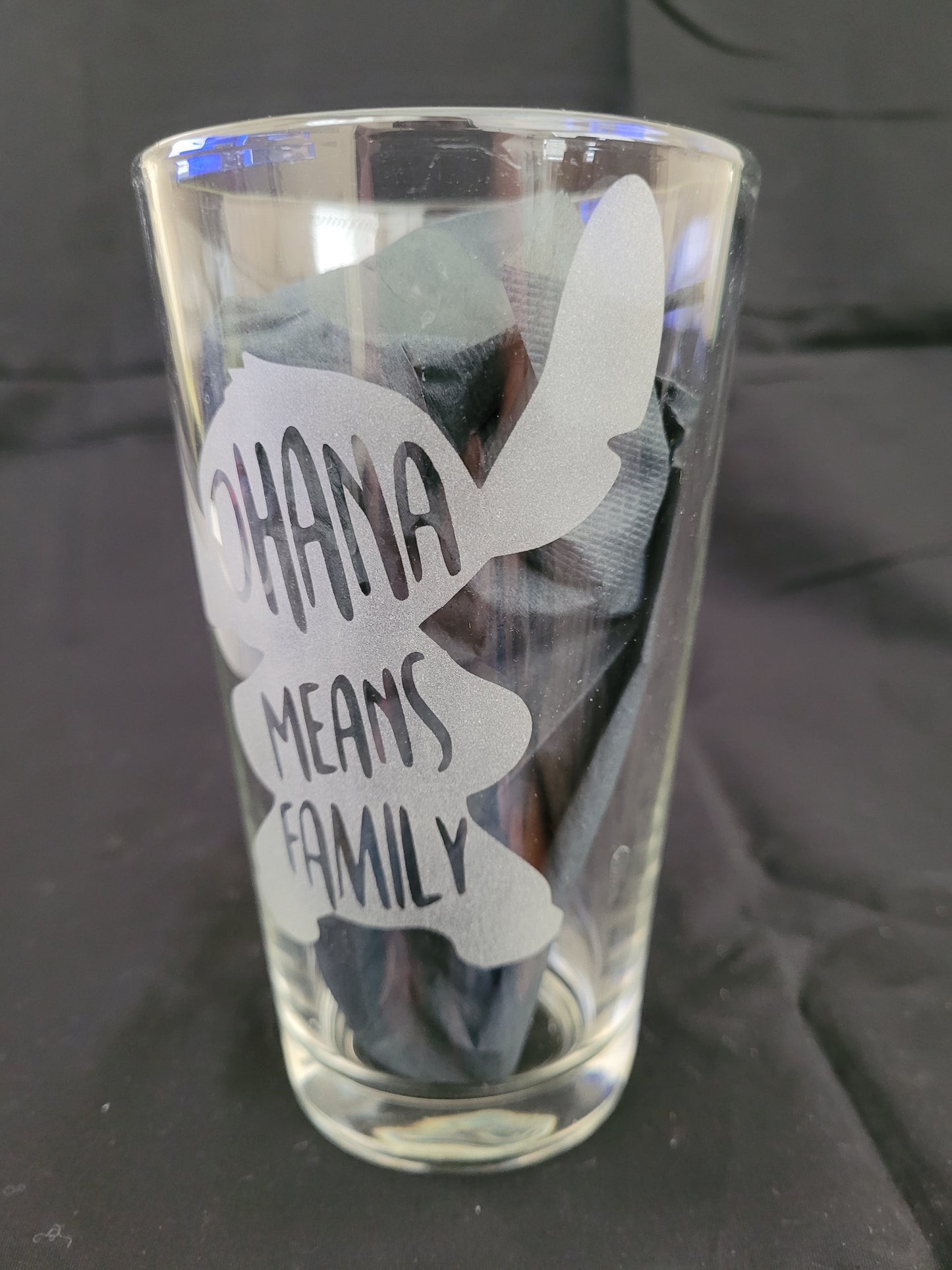 Stitch Ohana means family Pint Glass - Made to Order