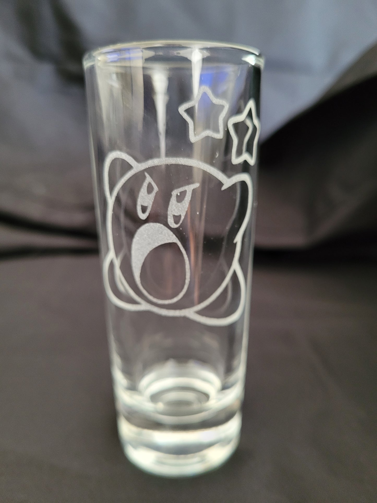 Kirby (angry with stars) 2 oz Shot Glass - Made to Order