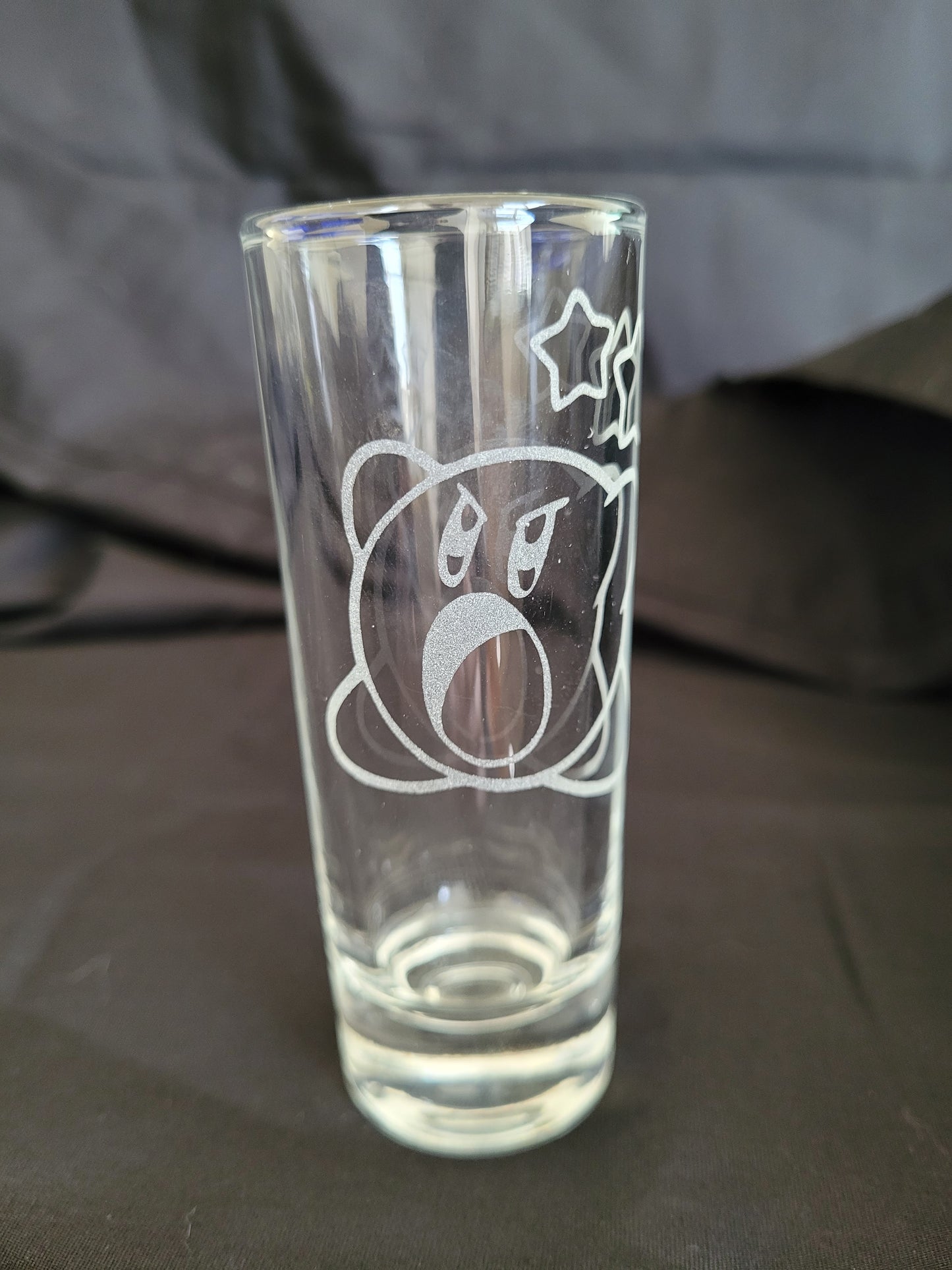 Kirby (angry with stars) 2 oz Shot Glass - Made to Order