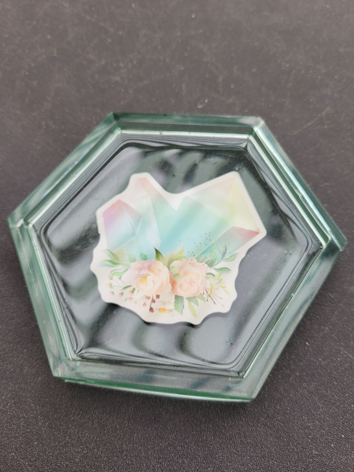 Crystal Green hexagon resin coaster