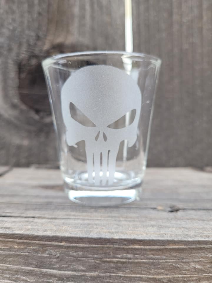 Punisher Skull 1.5 oz Shot Glass- Made to Order