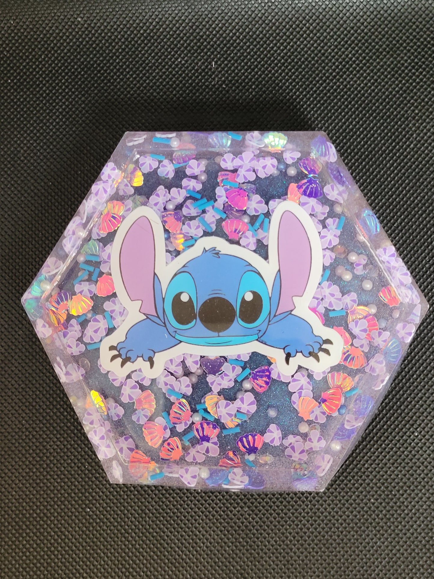 Stitch hexagon resin coaster