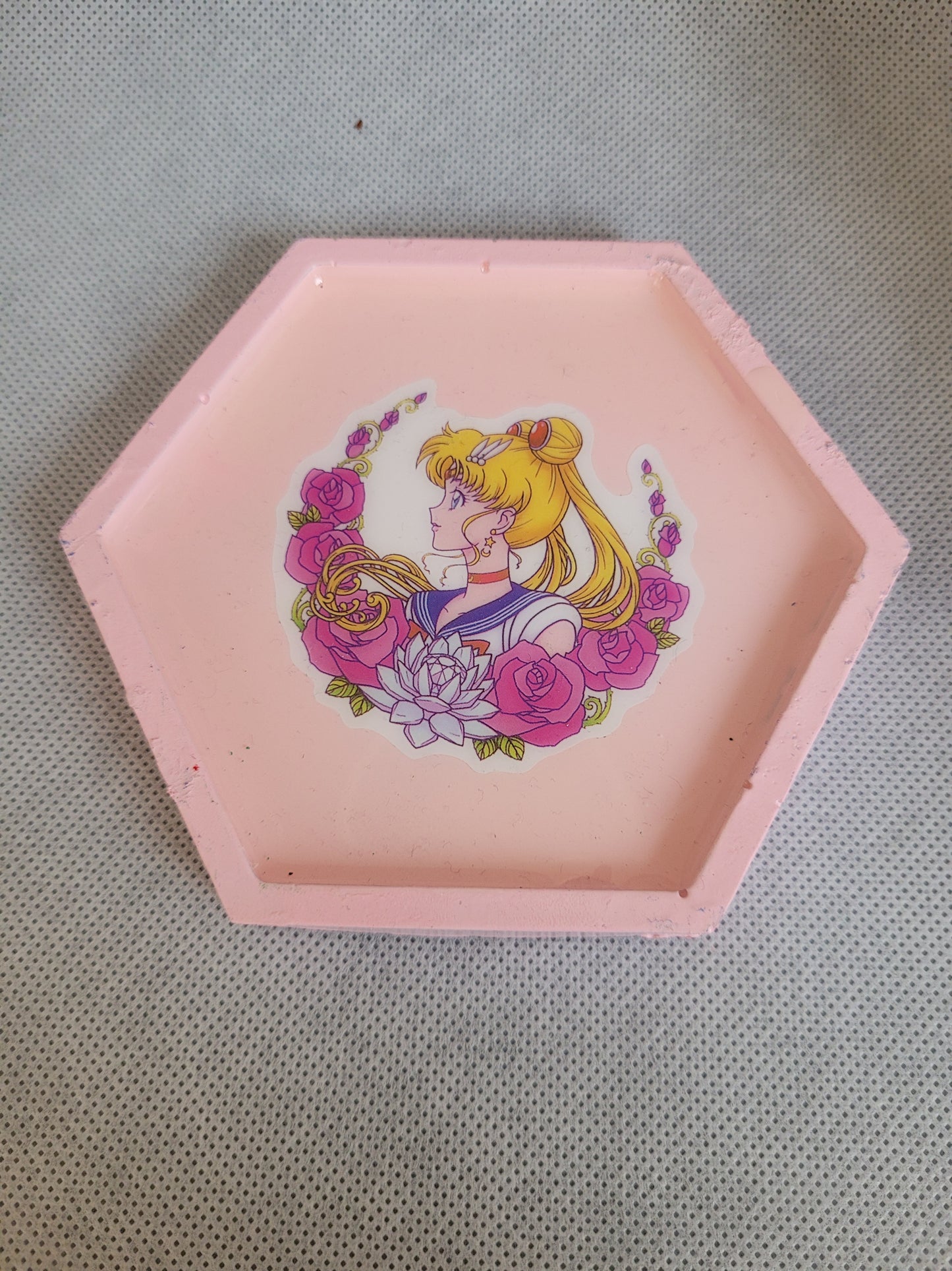 Sailor moon hexagon resin coaster