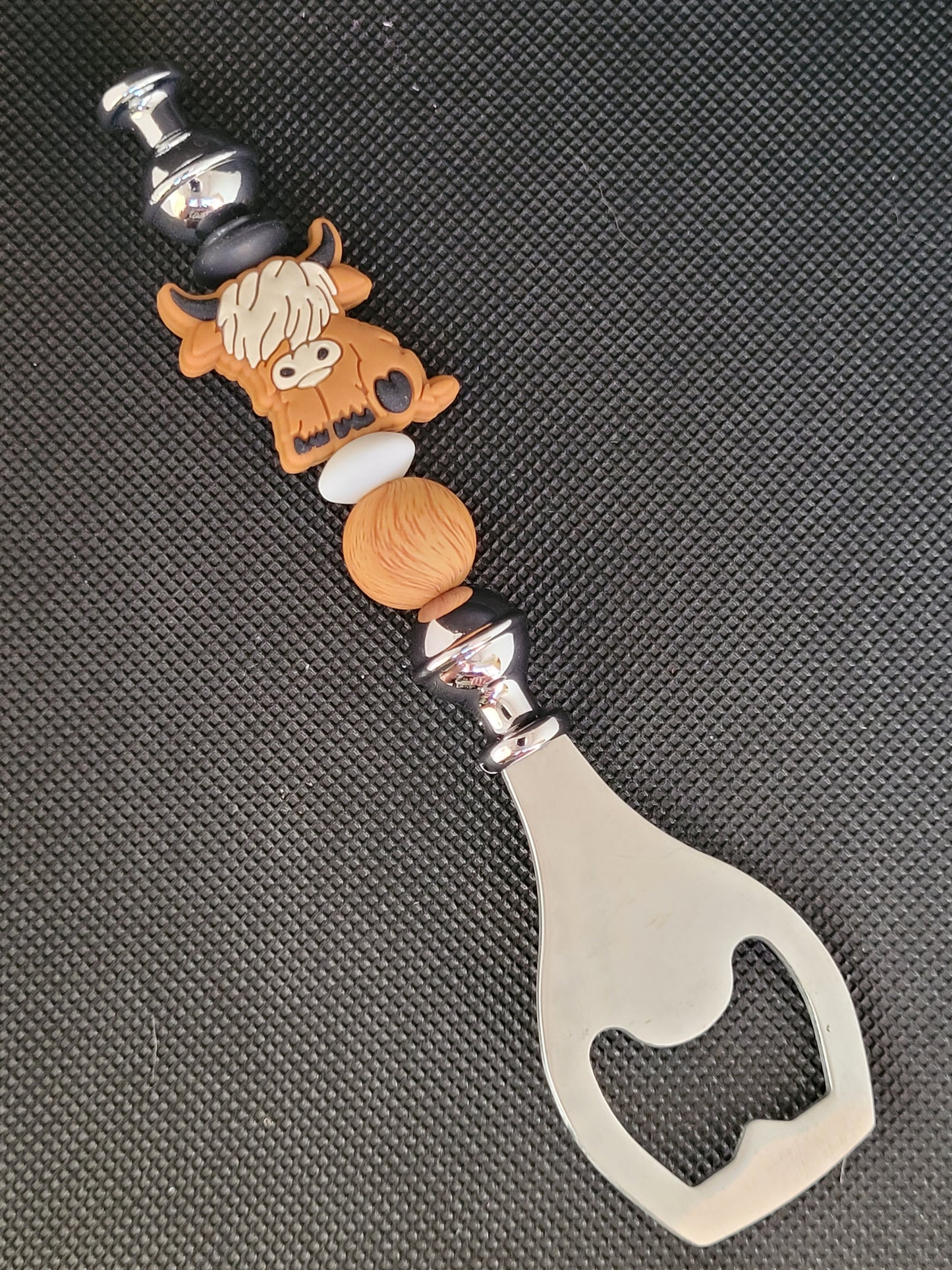 Highland Cow beaded bottle opener