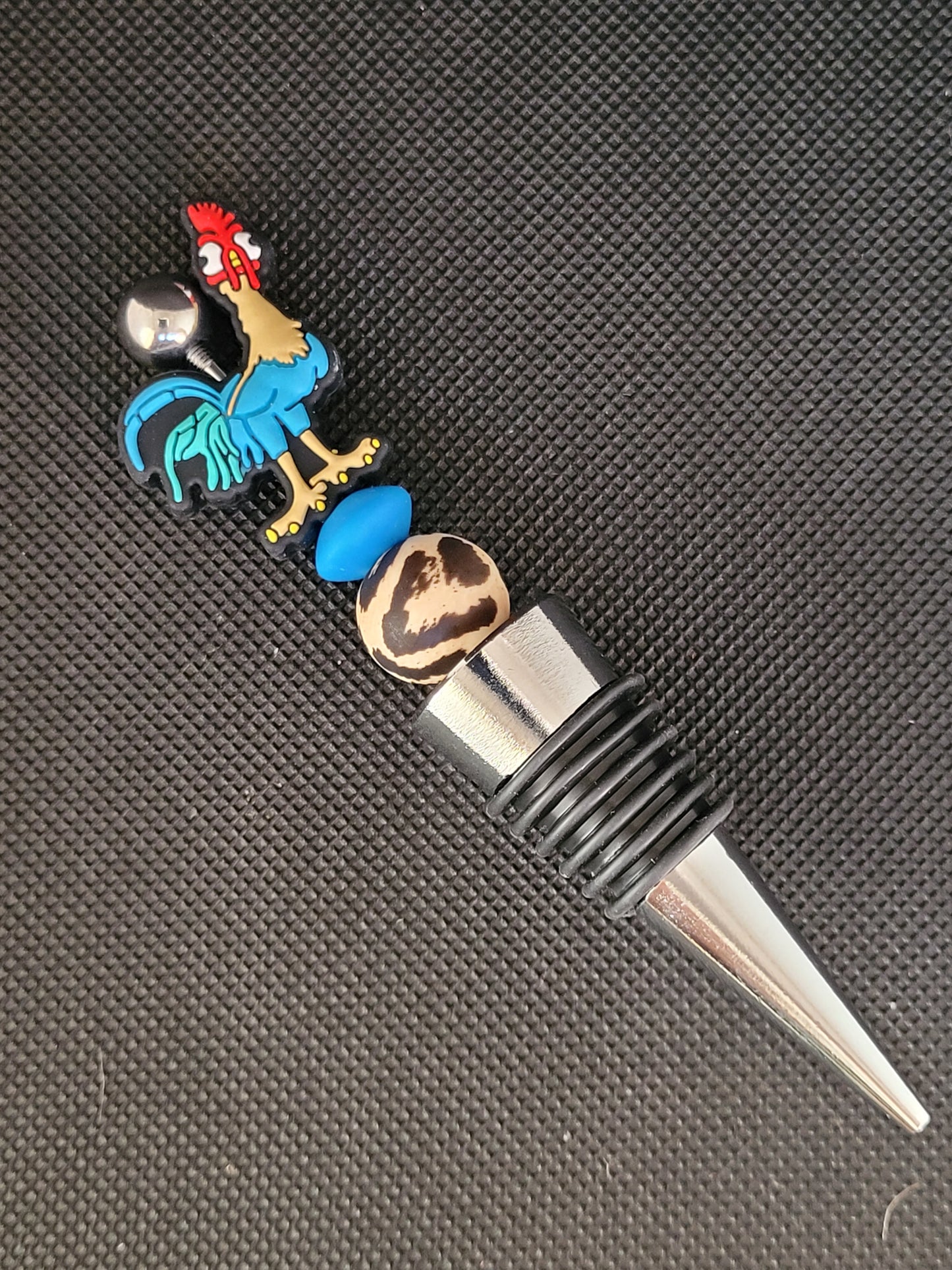 Hei Hei the rooster beaded wine stopper