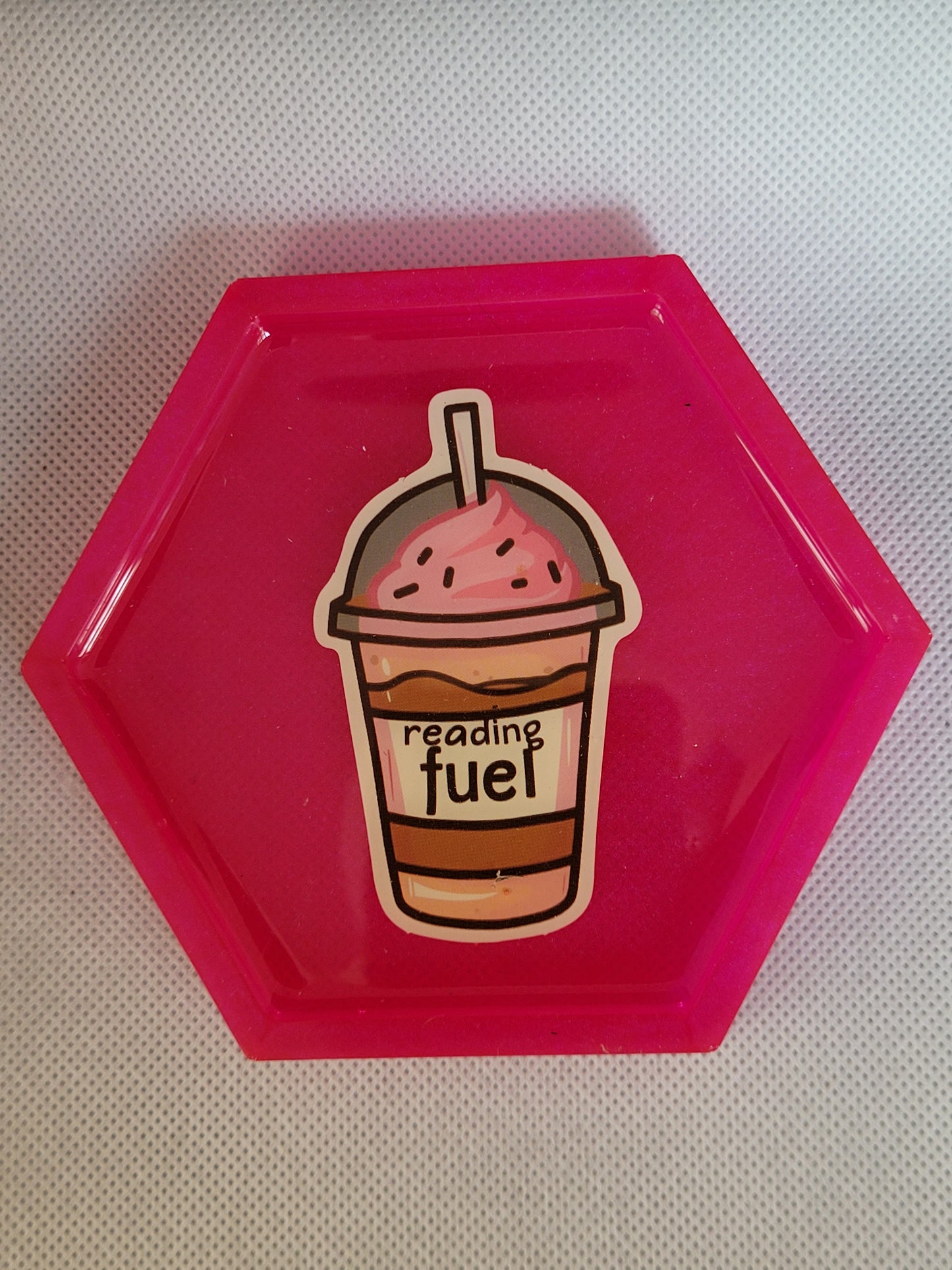 Reading fuel hexagon resin coaster