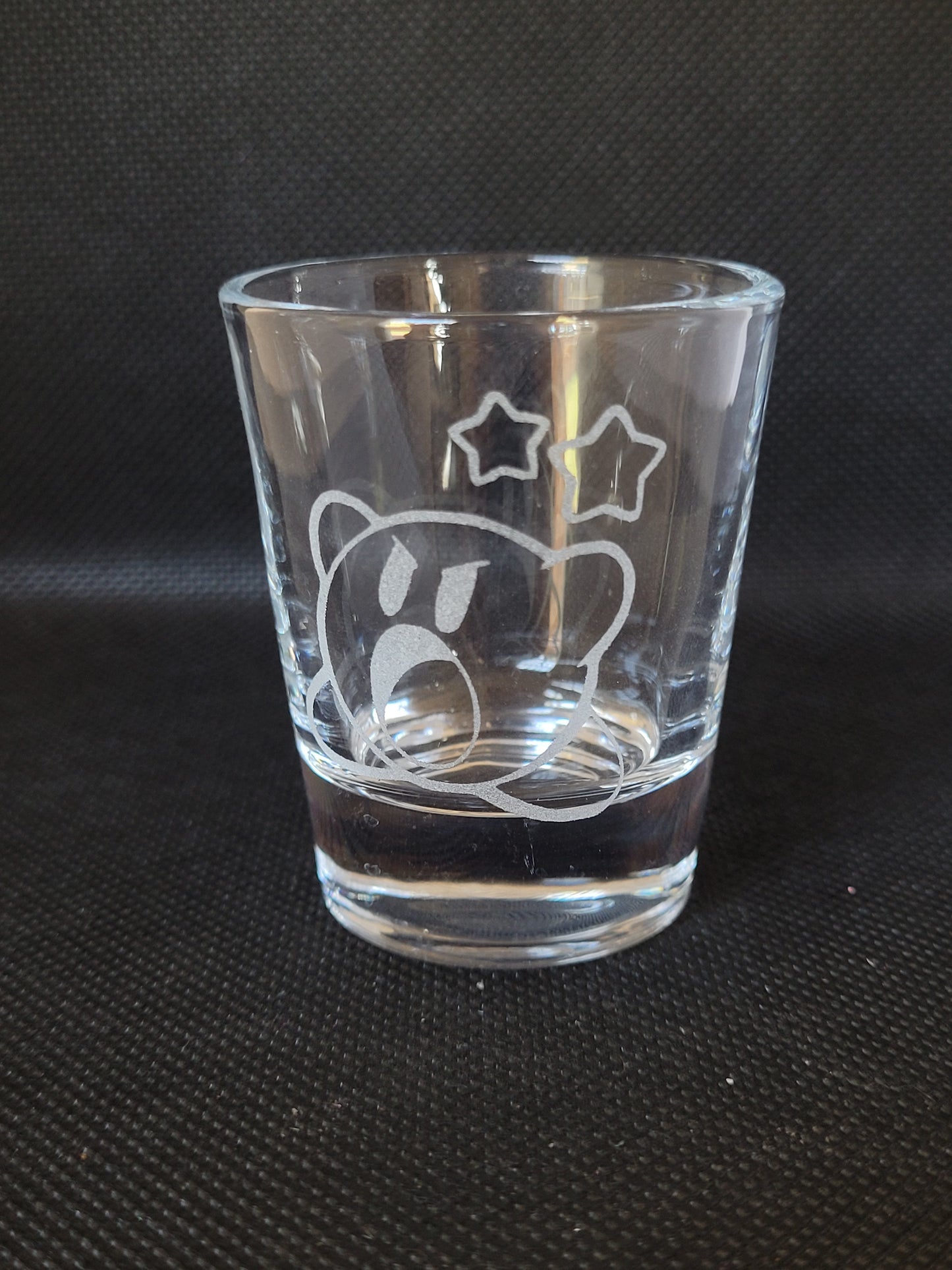 Kirby (angry with stars) 1.5 oz Shot Glass- Made to Order