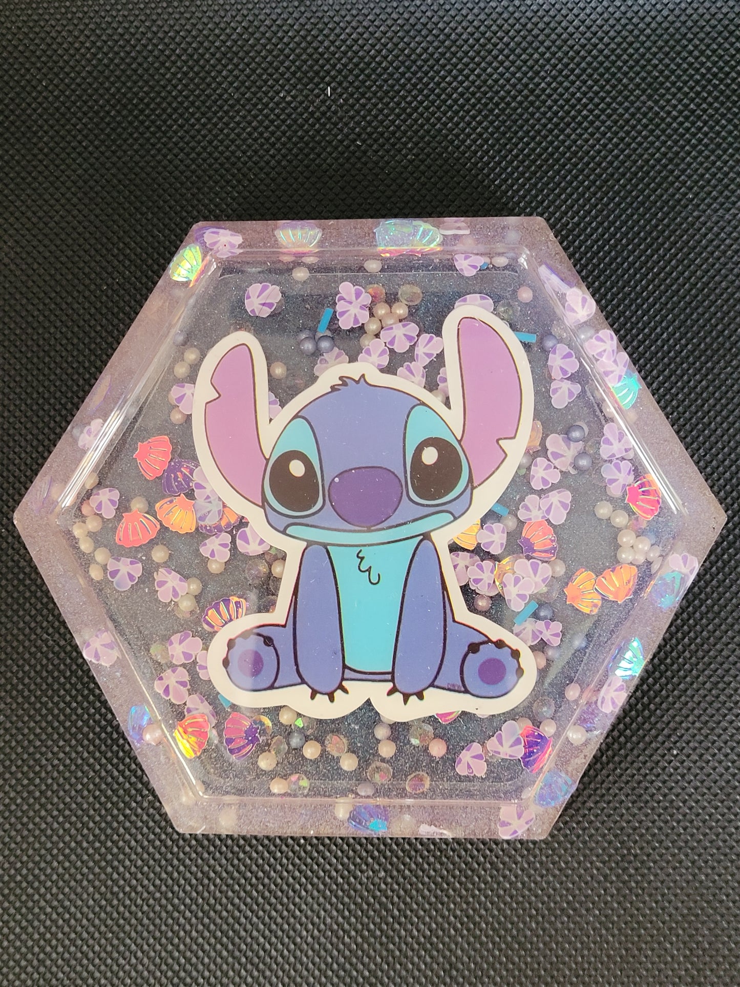 Stitch hexagon resin coaster