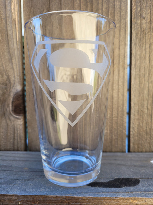 Superman Logo Pint Glass - Made to Order