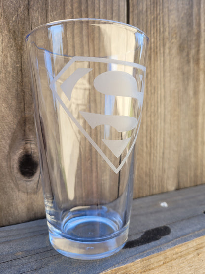 Superman Logo Pint Glass - Made to Order