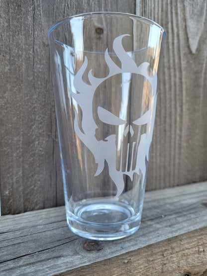 Punisher (Flames) Pint Glass - Made to Order