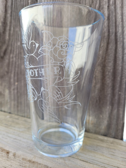 Mother with Doves (American Traditional Style) Pint Glass - Made to Order
