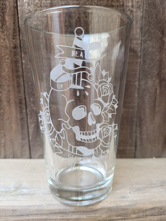 Death or Glory Skull Pint Glass - Made to Order