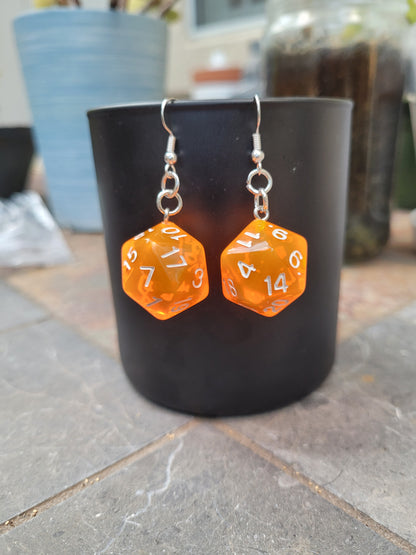 D20 polyhedral dice earrings - Orange