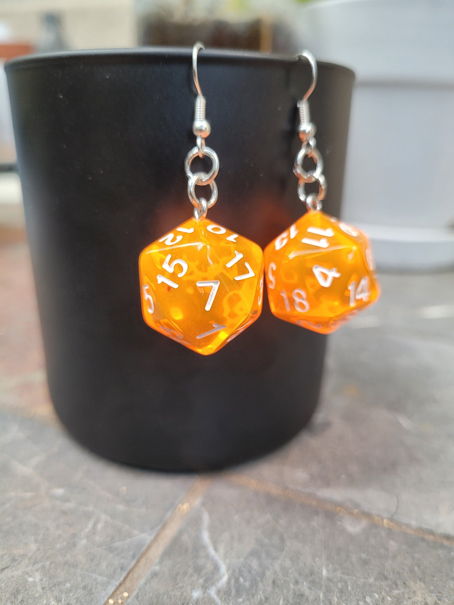 D20 polyhedral dice earrings - Orange