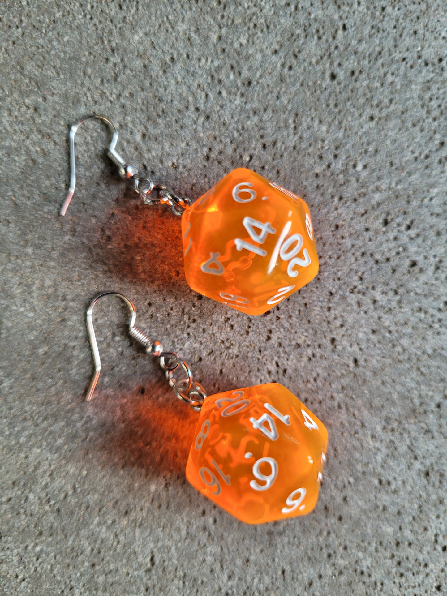 D20 polyhedral dice earrings - Orange