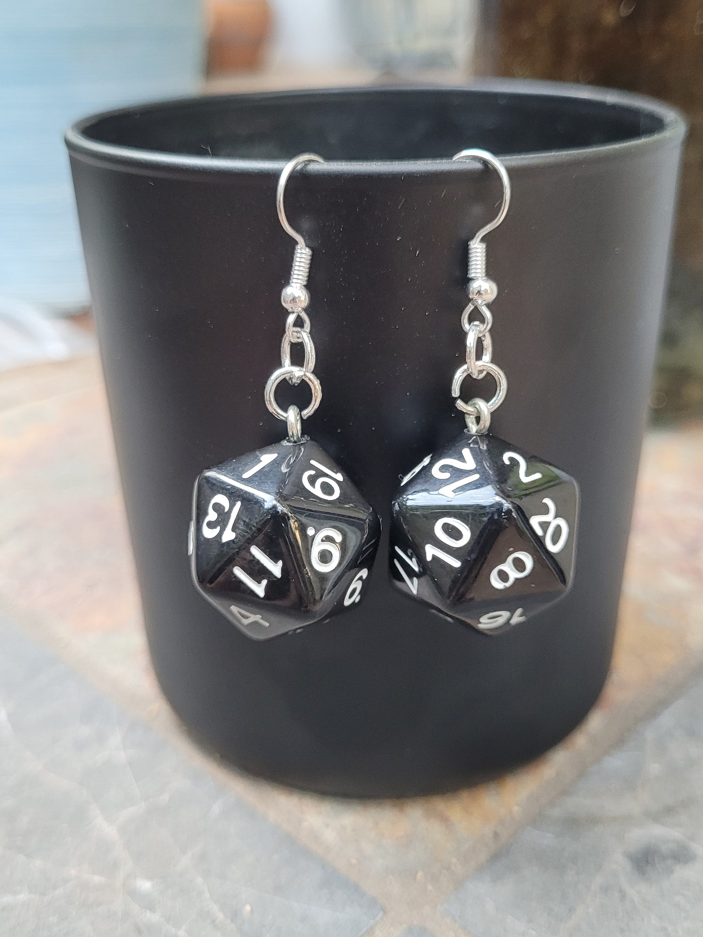 D20 polyhedral dice earrings - Black