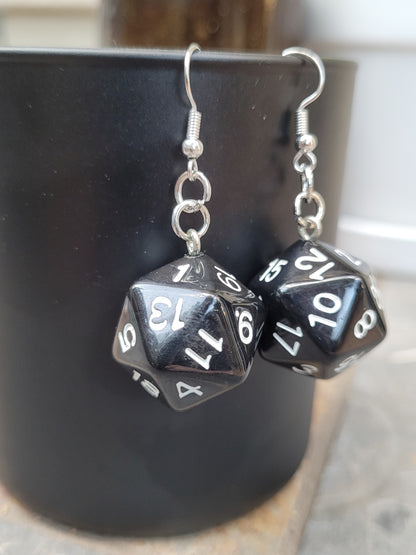 D20 polyhedral dice earrings - Black