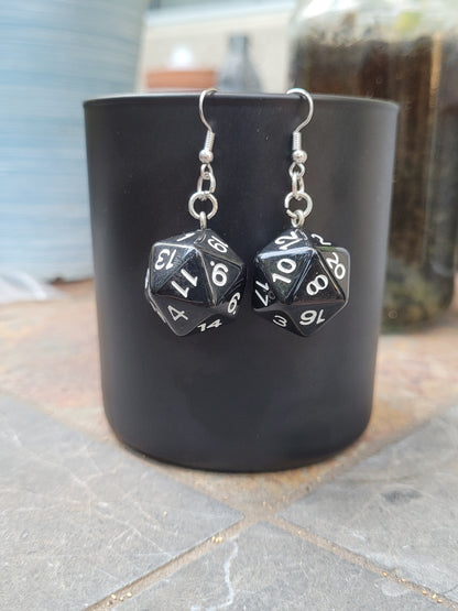 D20 polyhedral dice earrings - Black