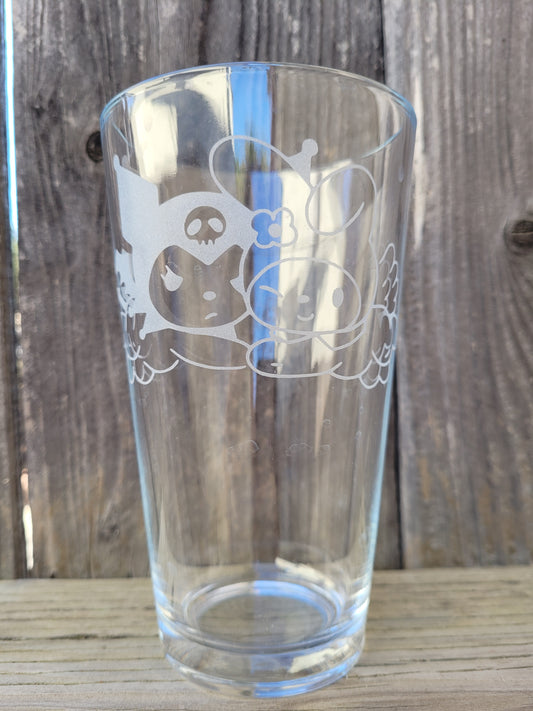 Kuromi and My Melody Pint Glass - Made to Order