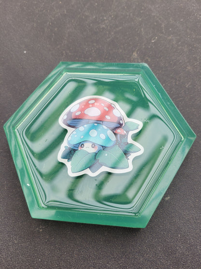 Cute Blue mushroom kawaii hexagon resin coaster