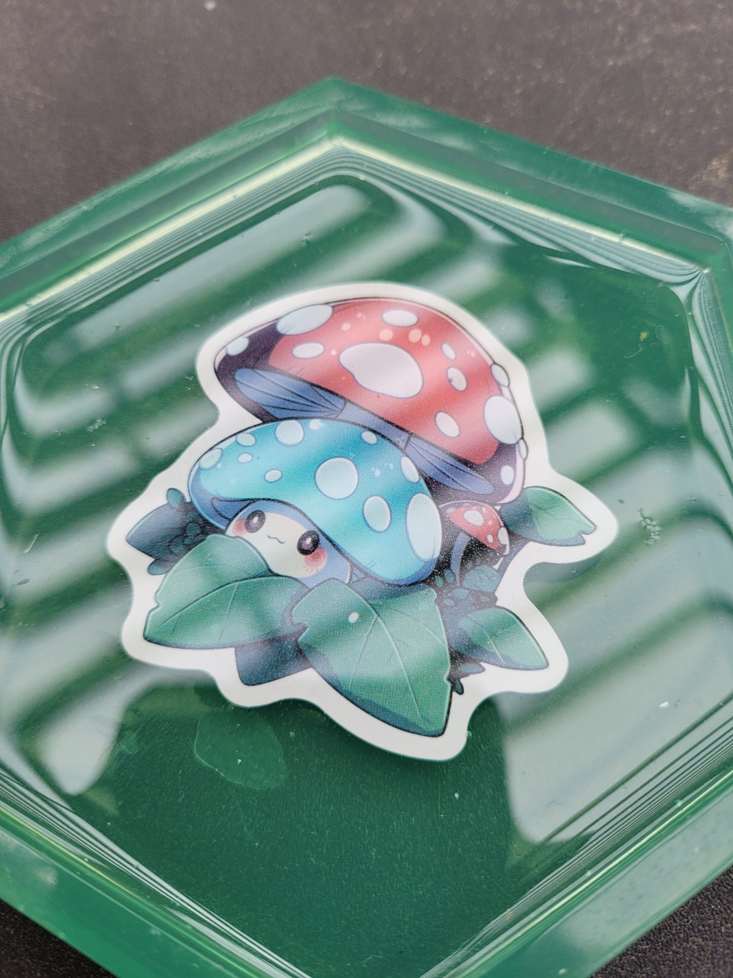 Cute Blue mushroom kawaii hexagon resin coaster