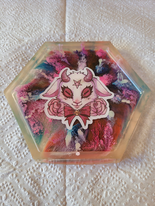 Horned Goat hexagon resin coaster