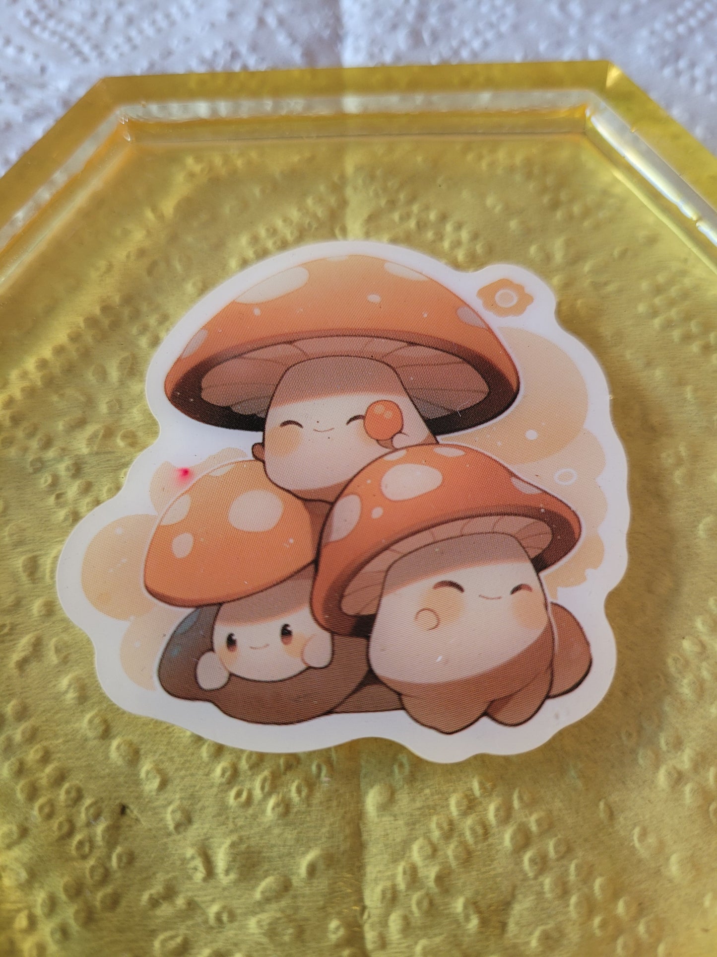 Mushroom trio hexagon resin coaster