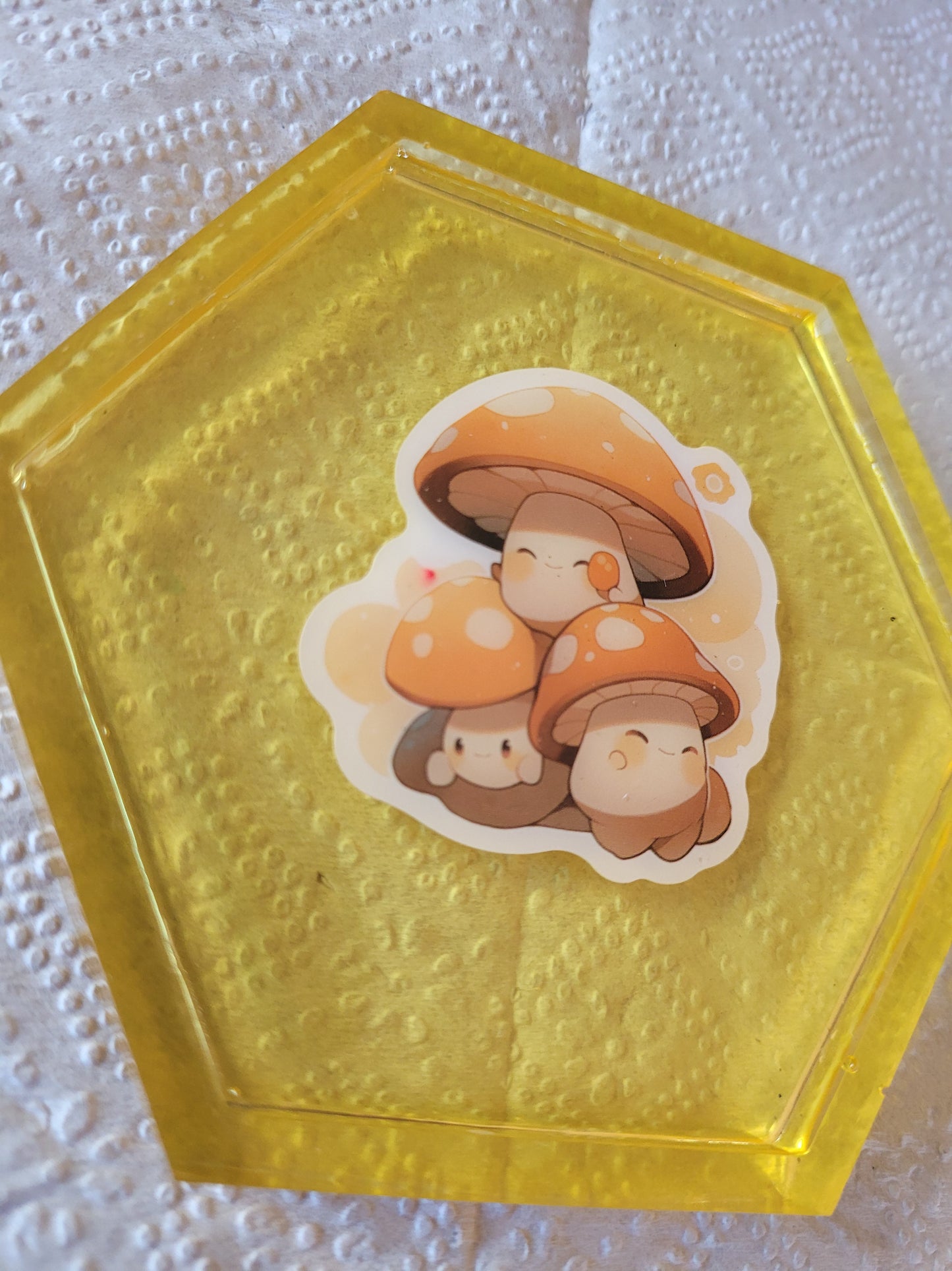 Mushroom trio hexagon resin coaster