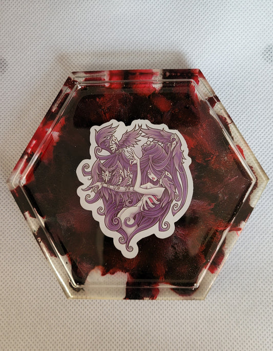 Skeleton girl and crows hexagon resin coaster