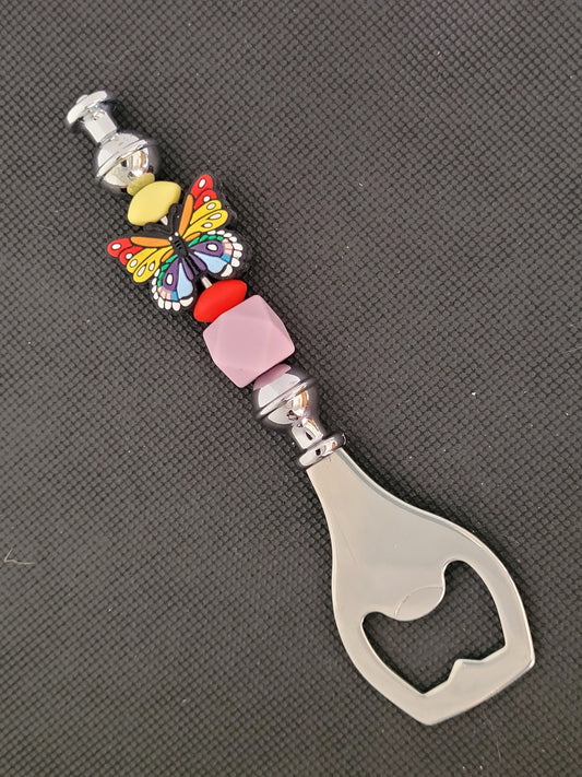 Rainbow butterfly beaded bottle opener