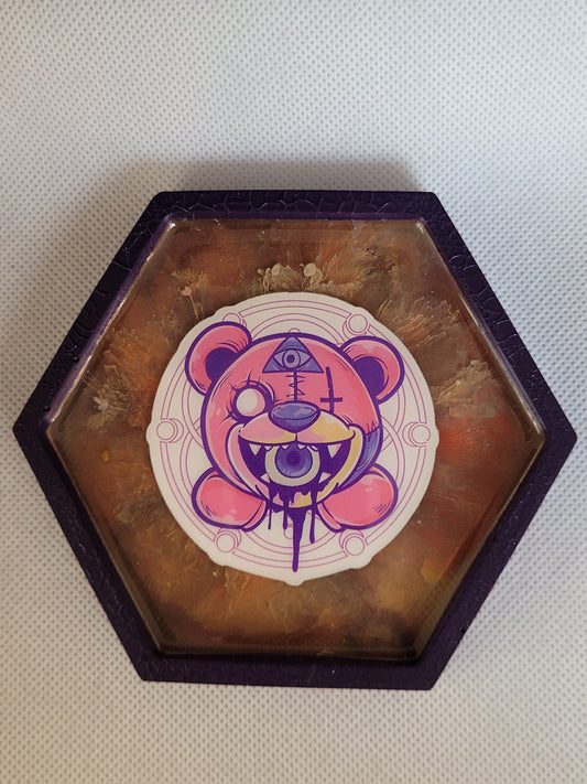 Creepy Kawaii Teddy Bear hexagon resin coaster