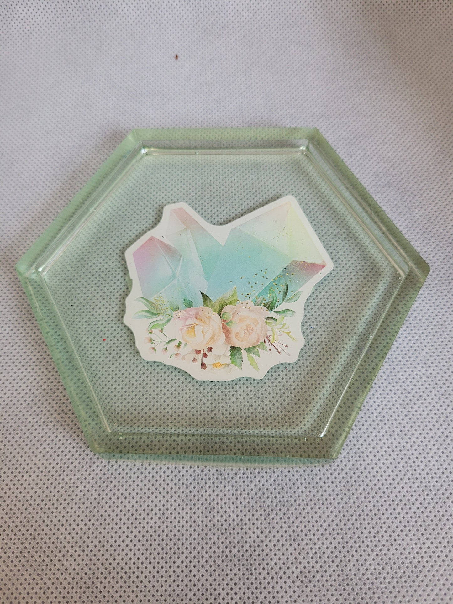 Crystal hexagon resin coaster