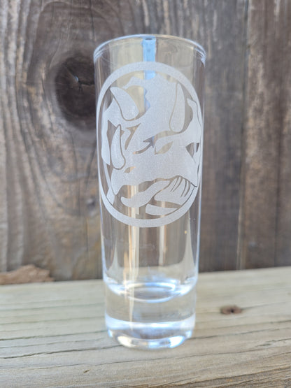 Power Rangers triceratops power coin 2 oz Shot Glass - Made to Order