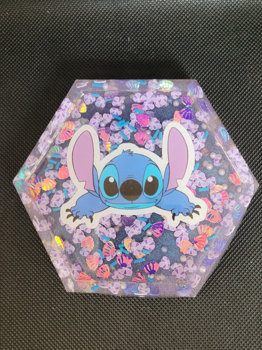Stitch hexagon resin coaster