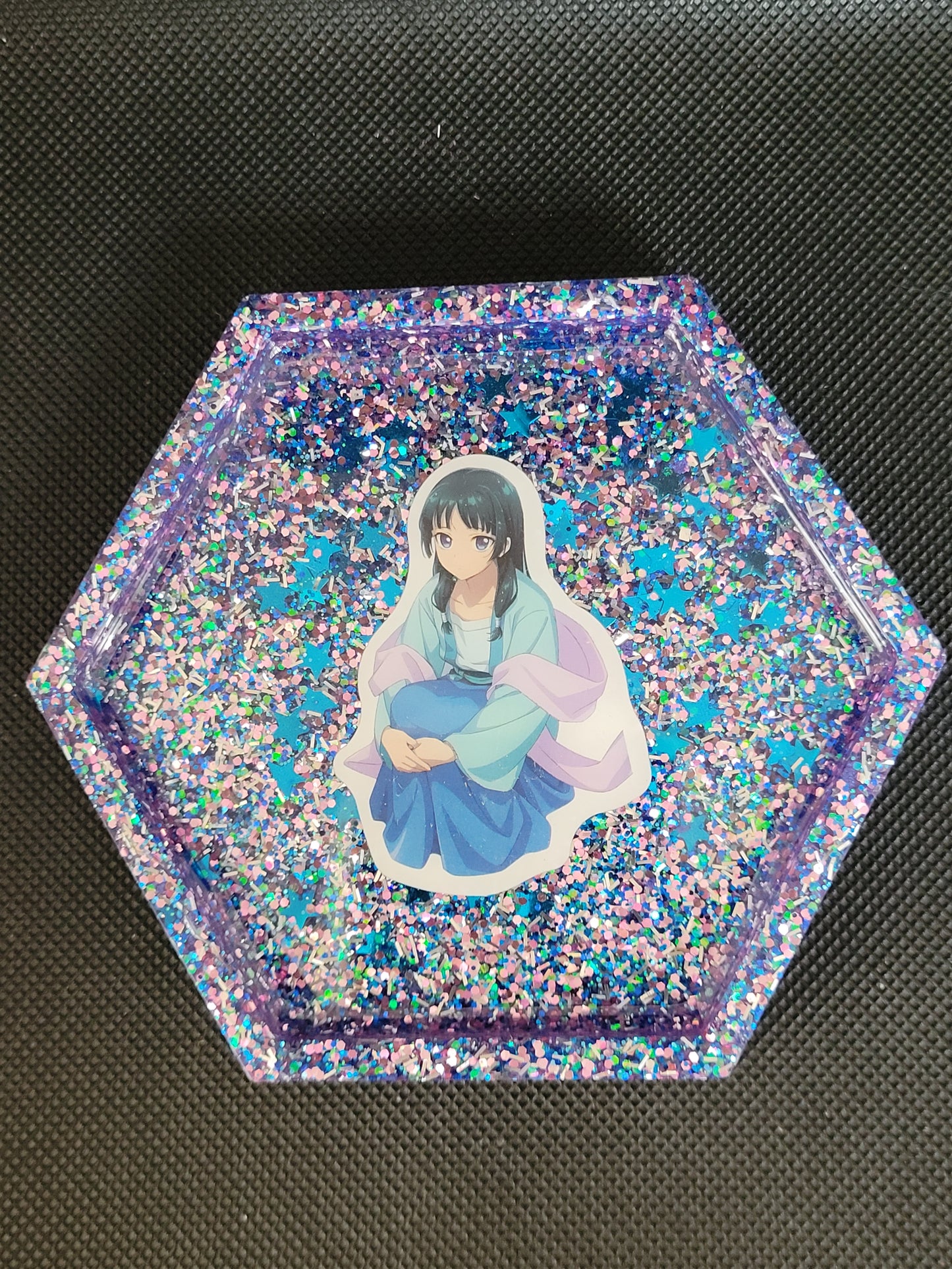 Maomao hexagon resin coaster