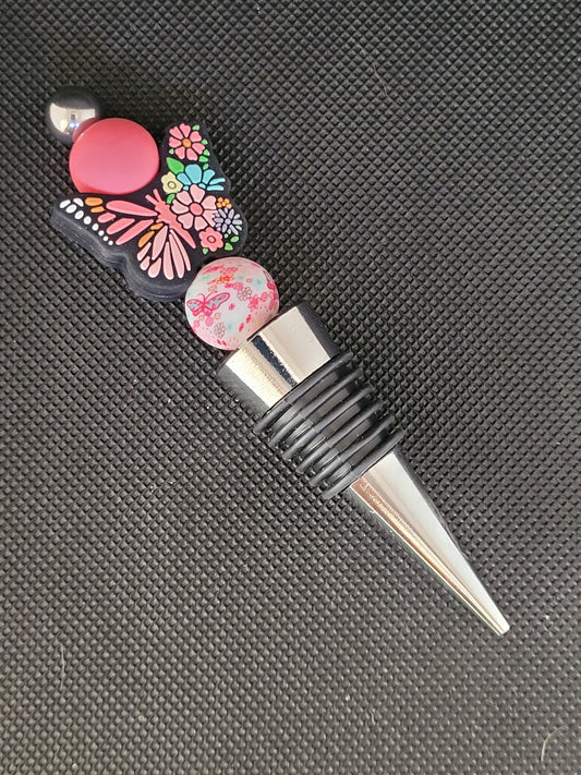 Butterfly (with flowers) beaded wine stopper