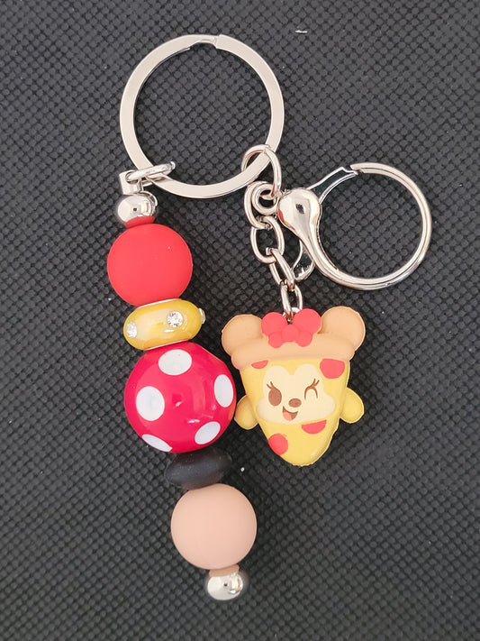 Munchling Minnie Mouse (pizza) beaded keychain