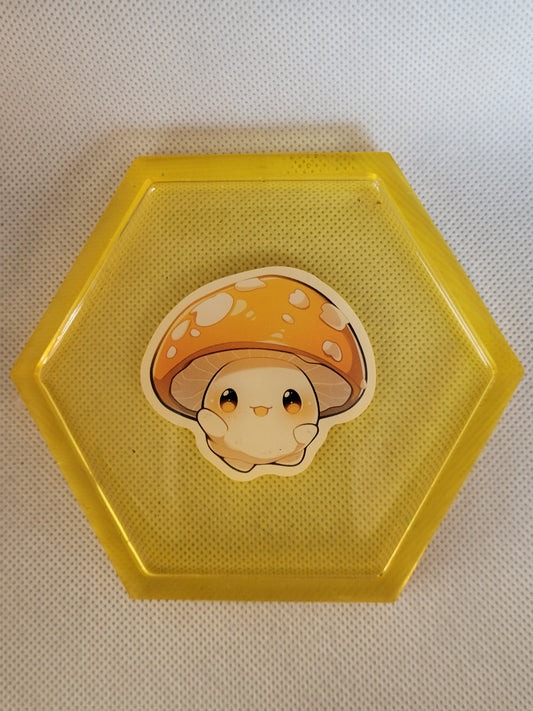 Kawaii Yellow Mushroom hexagon resin coaster