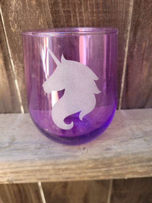Unicorn stemless purple wine glass