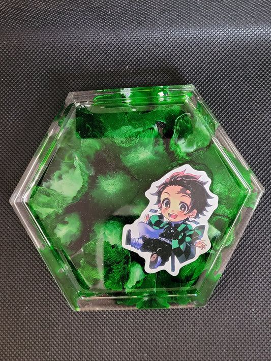 Tanjiro hexagon resin coaster