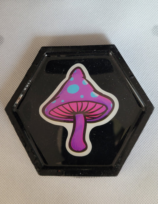 Psychedelic mushroom Hexagon resin coaster
