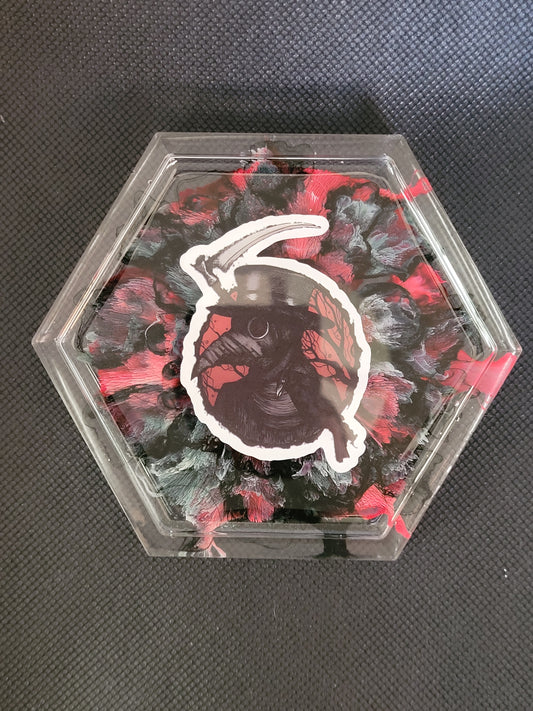 Plague doctor hexagon resin coaster
