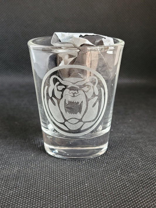 Power Rangers bear power coin 1.5 oz Shot Glass - Made to Order