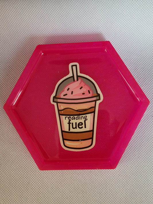 Reading fuel hexagon resin coaster