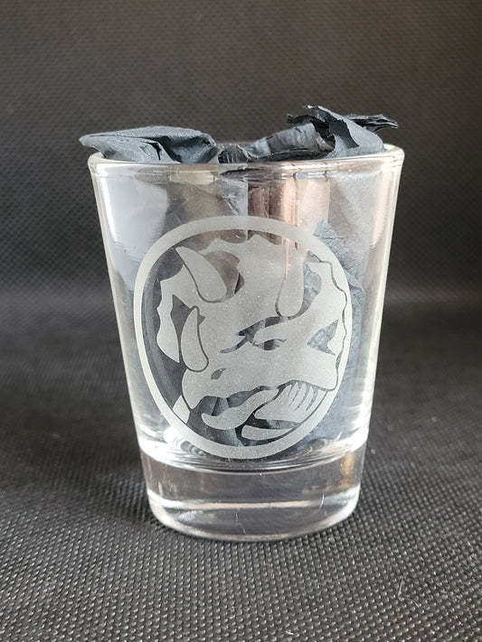 Power Rangers power coin triceratops 1.5 oz Shot Glass - Made to Order