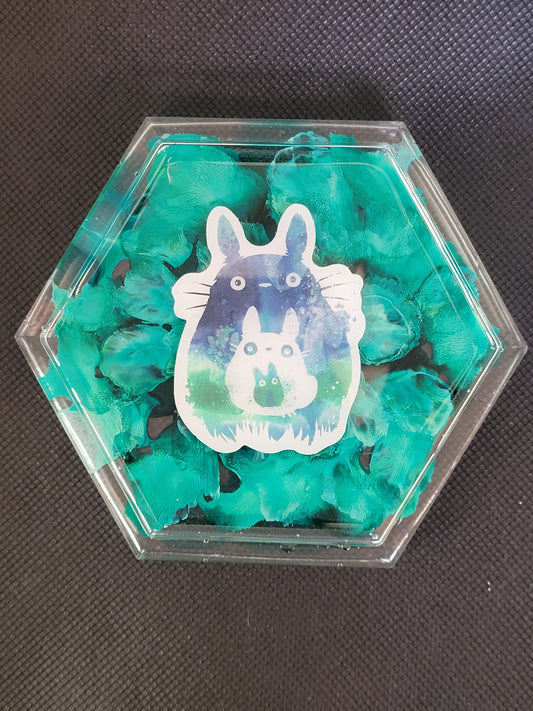 Totoro hexagon resin coaster